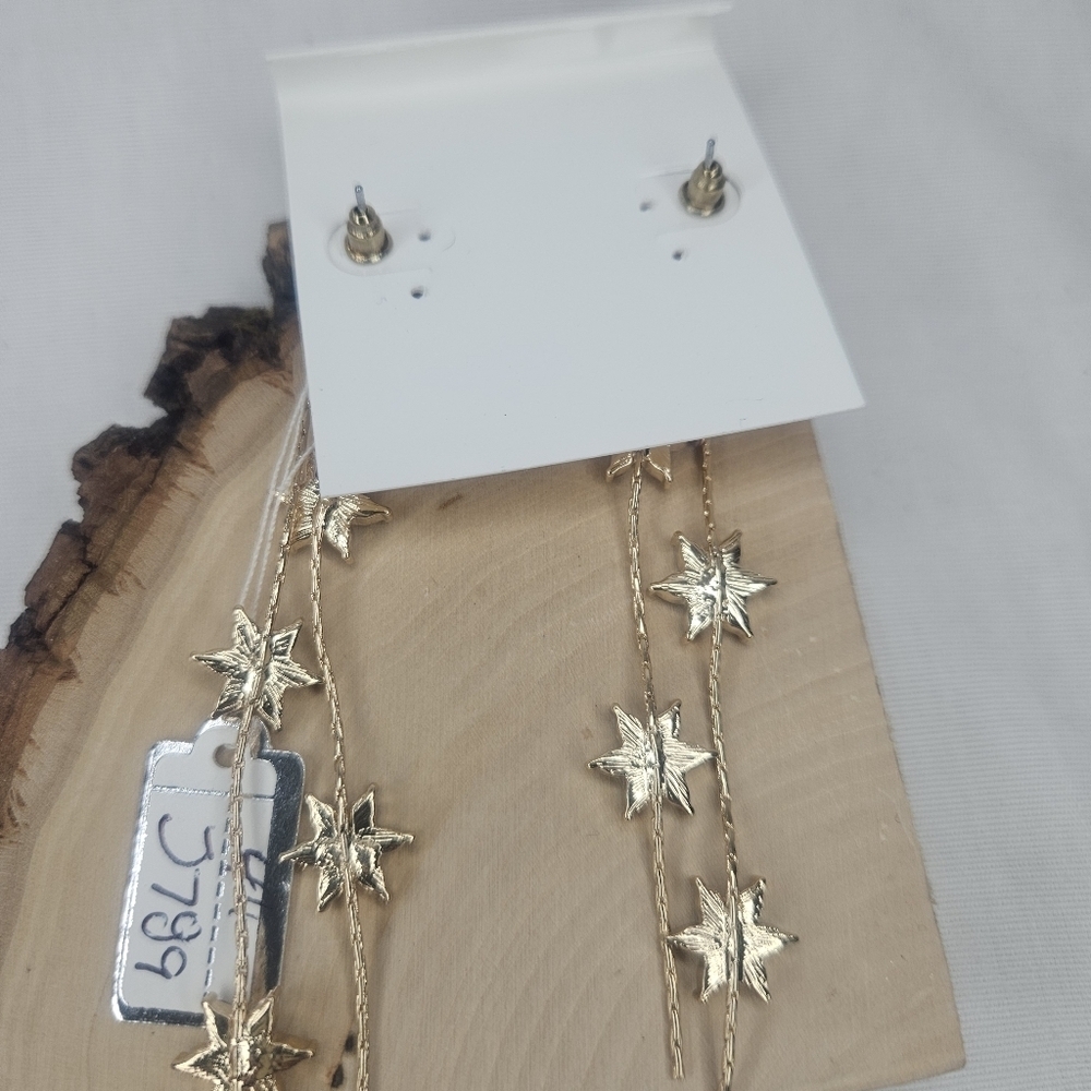 Hannah Accents Gold Tone Long Dangle Rhinestone Stars 4" NWT Celestial Earrings - Picture 6 of 6